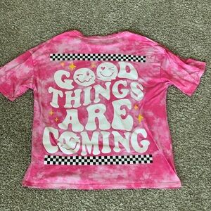 SHEIN Teen Girls Pink Tie-Dye Kids Tee with Positive Message